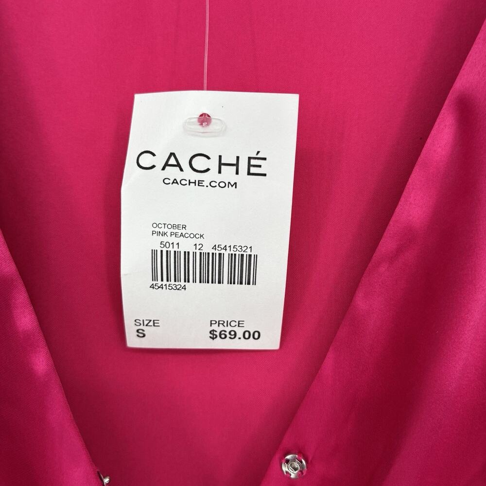 NWT Caché Fuchsia Pink Wrap Blouse Long Sleeve Peplum Waist Elegant Top Small - Picture 7 of 10